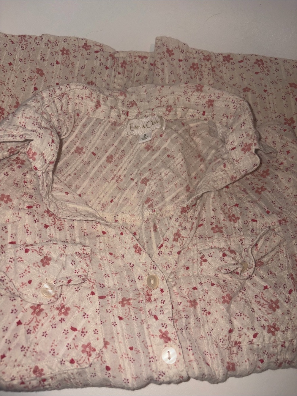 Eden & Olivia Cream Blouse with Pink Floral Print
